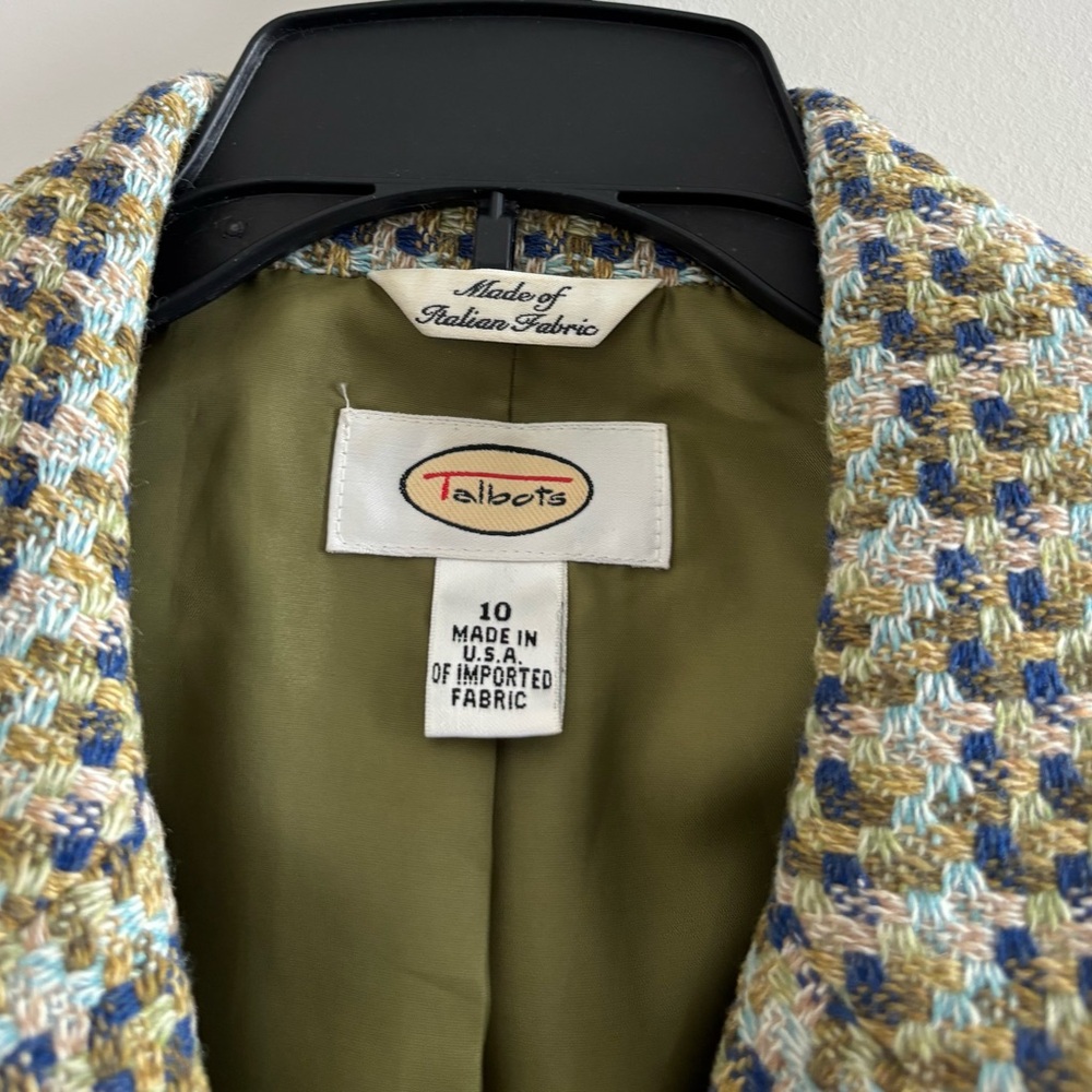 VTG Talbots Blazer Green Tweed Wool Blend Womens 10 Office Academia Preppy USA - Picture 4 of 11